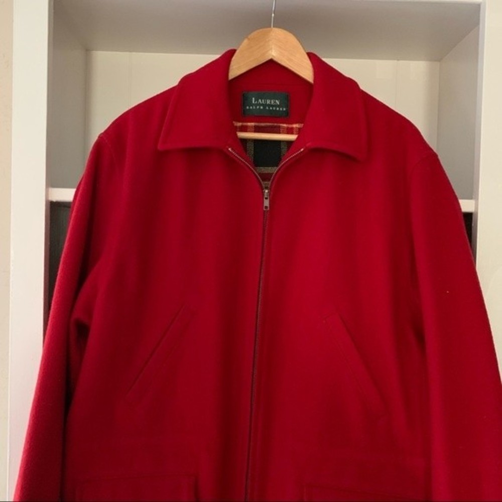 Lauren Ralph Lauren Red 100% Wool Full Zip Up Collard Jacket - Picture 3 of 10